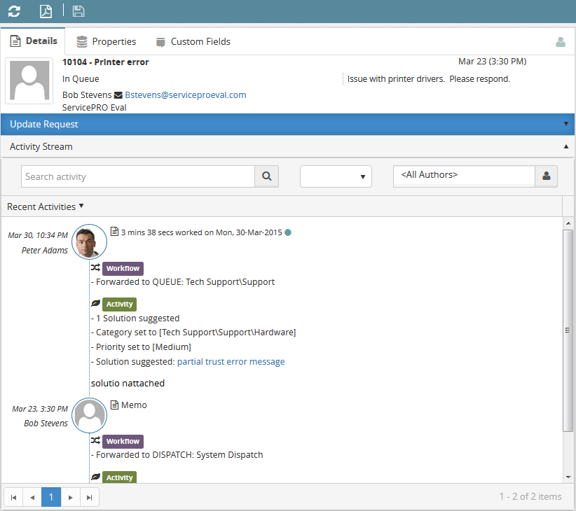 ServicePRO Web End User Portal - My Requests